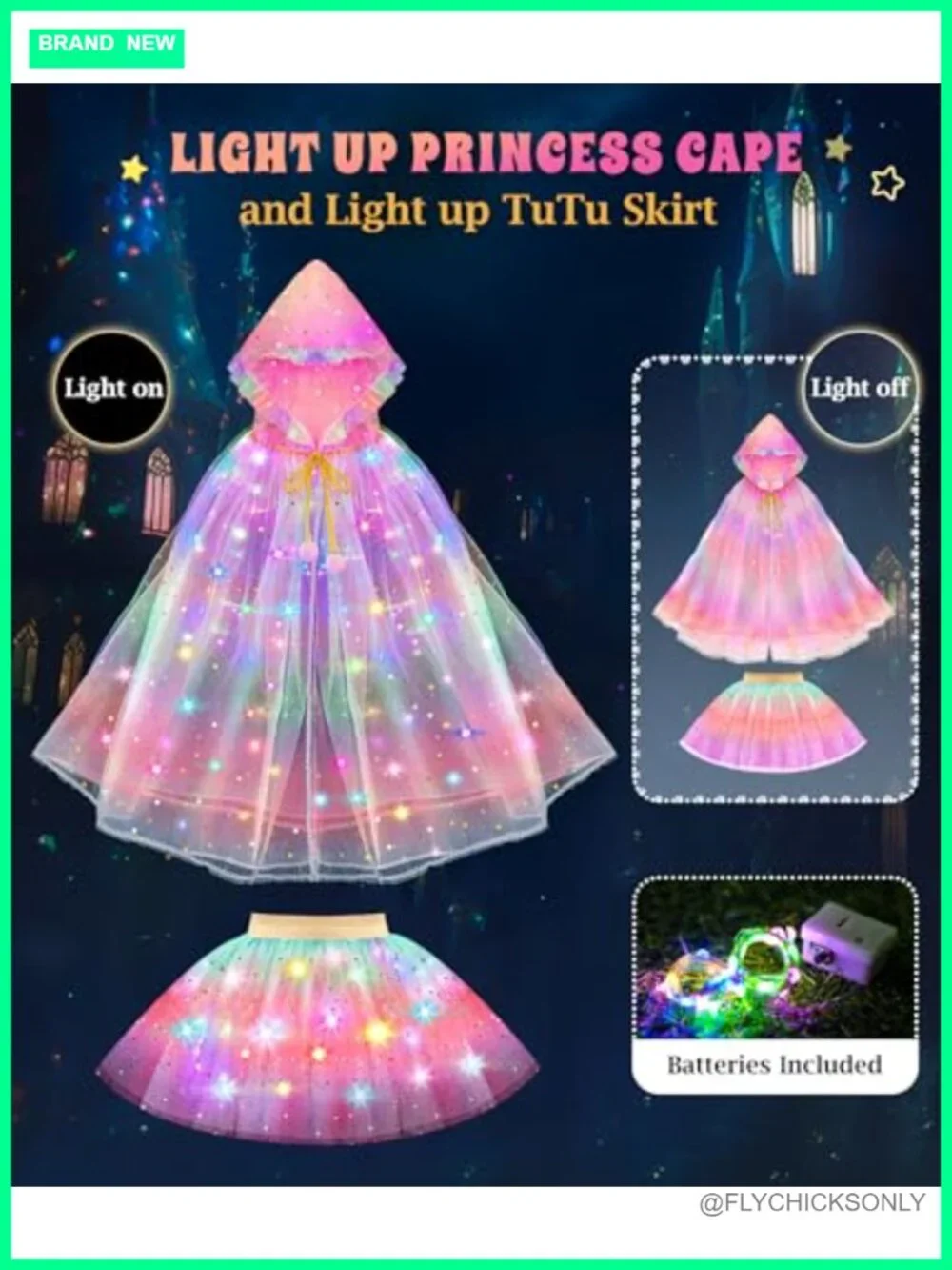 Light Up Unicorn Princess Dress Cape Tutu Set with Crown Wand for Girls